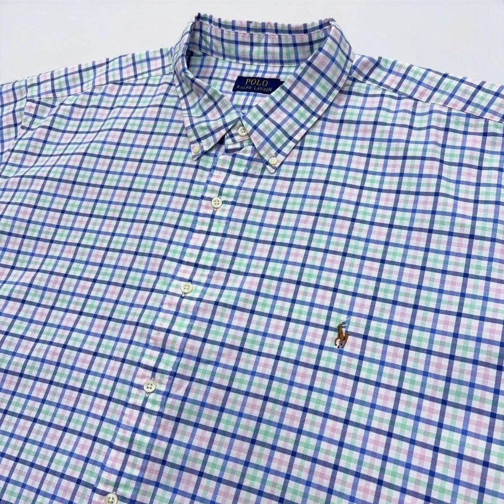Polo Ralph Lauren OCBD Shirt Mens 4XLT Tall Multicolor Plaid Flesh Pony NWT
